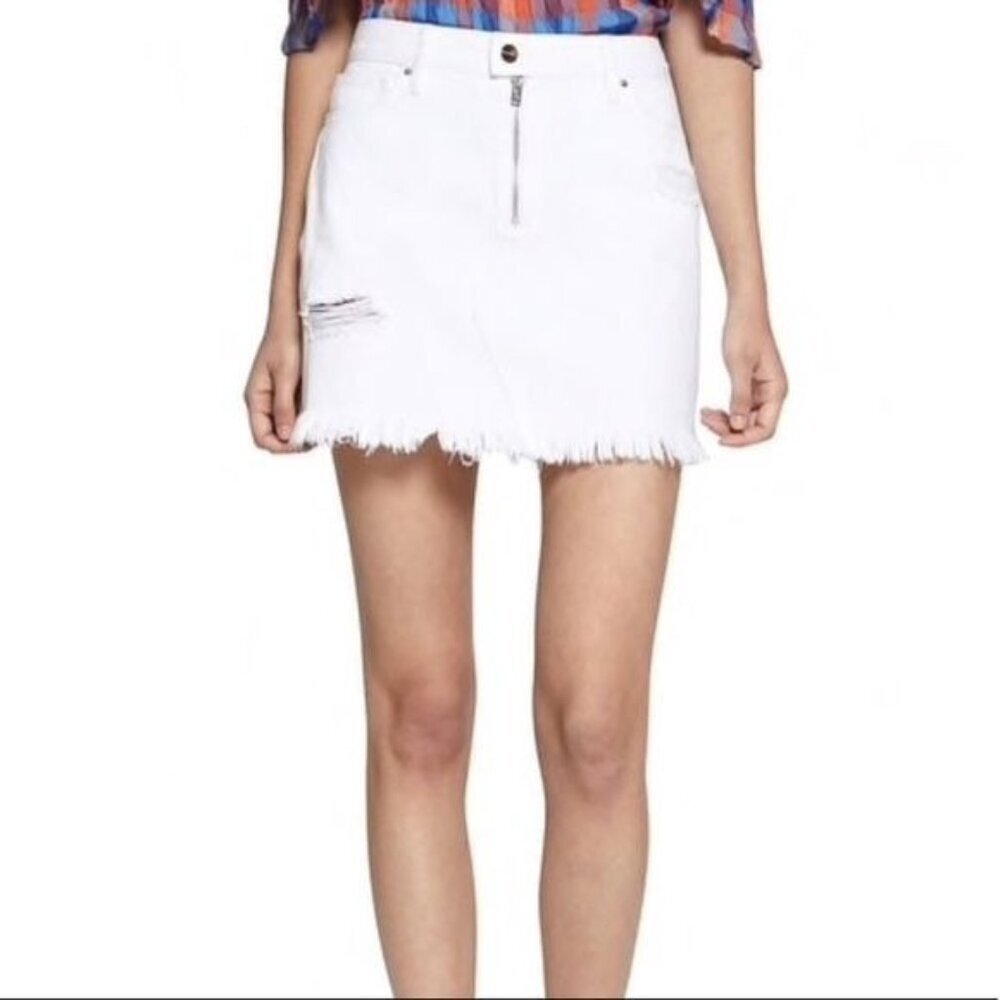 Sanctuary White Denim Frayed Zipper Detail Mini Jean Skirt Women's Size 28